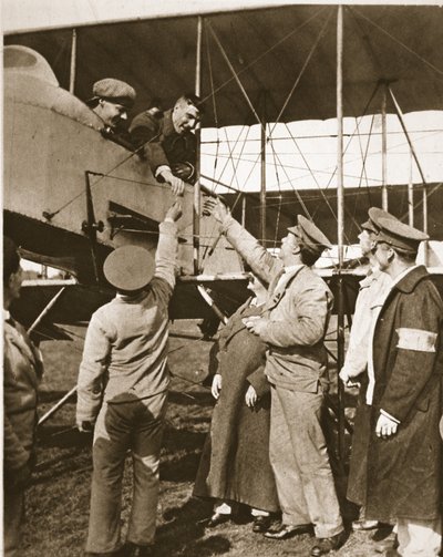 Risks of the air as a diversion after the trenches! Wounded soldiers taking air-trips by English Photographer